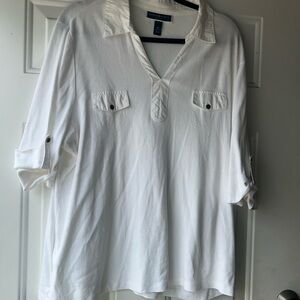 Karen Scott White Casual Button Down Shirt 2X Womens